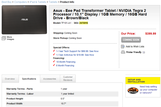 best buy asus eee transformer