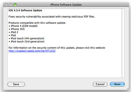 iOS 4.3.4 update screenshot
