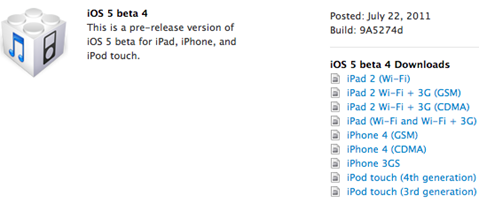 Apple iOS 5 Beta 4 Available 
