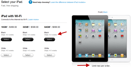 iPad 2 delayed shipment