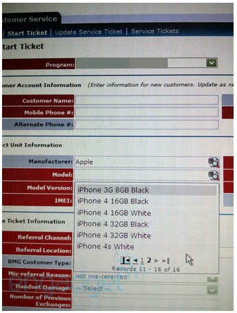 iPhone 4s AT&T customer service listing
