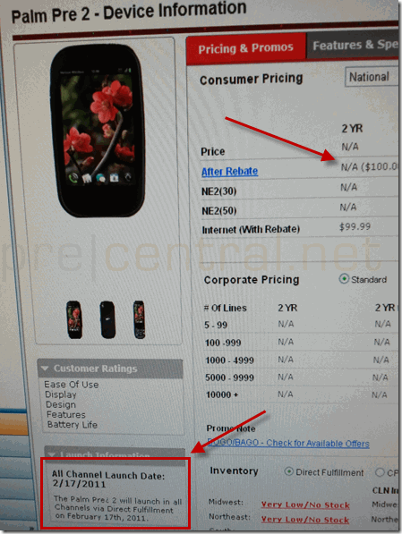 palm pre 2 verizon launch